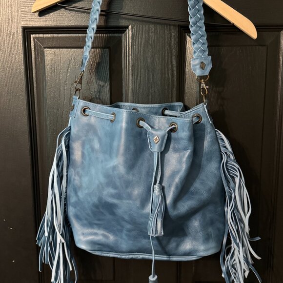 Genuine Leather Dark Teal Shoulder Bag with Tassels - Picture 2 of 4